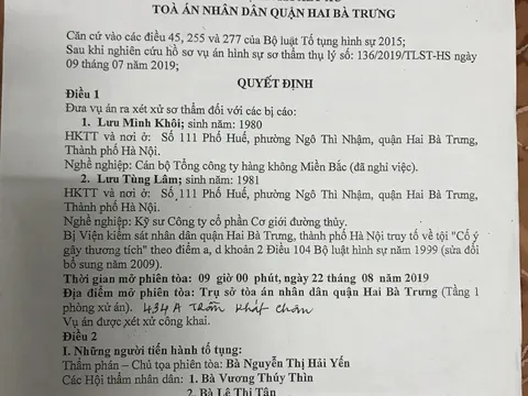 Hà Nội: Vụ án cố ý gây thương tích tại sao 10 năm TAND quận Hai Bà Trưng chưa xét xử?